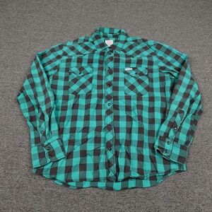 Topo Designs Shirt Mens Large Green Plaid Long Sleeve Western Snap USA